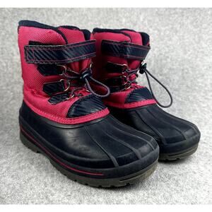 Wonder Nation Girls Snow Boot Size 1 Pink and Navy Winter Boot GUC